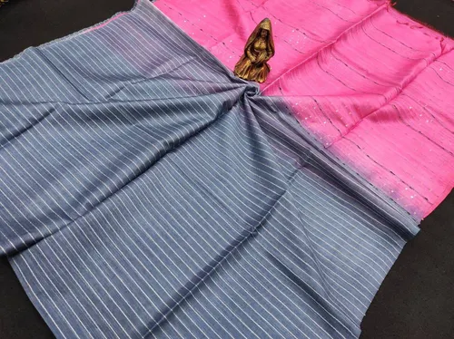 Soft Kota Dual Shade Saree with Steple Stripes & Sequin Pallu